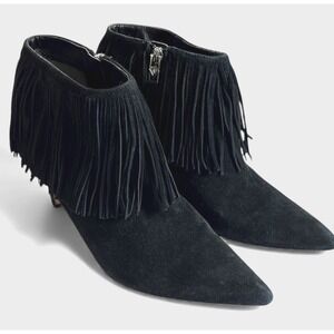Sam Edelman Kandice Black Suede Fringed Stiletto Booties Womens sz 7.5 FairyGoth